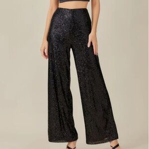 Mustard Seed Black Sequin Wide Leg Pants